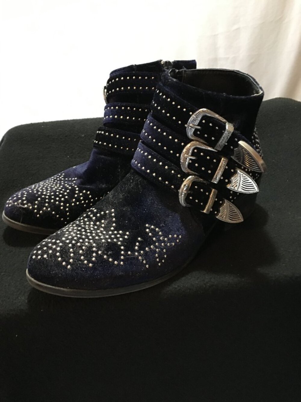 Blue Suede Bling & Buckle Booties